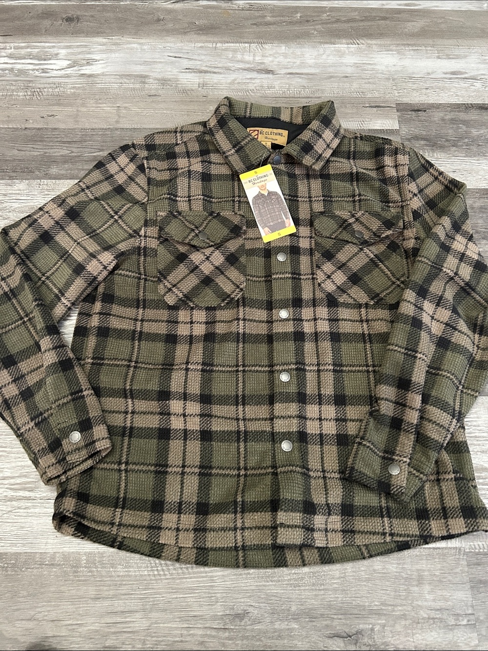 Plaid Button-Up Shirt Jacket - Olive/Tan